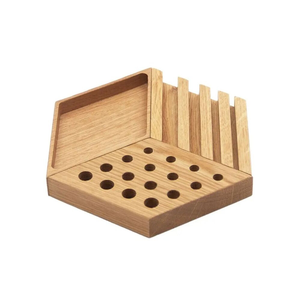 Tauoh Wooden Desktop Storage Tray Business Card Storage Multifunctional Storage Leather Tool Rack Pen Holder