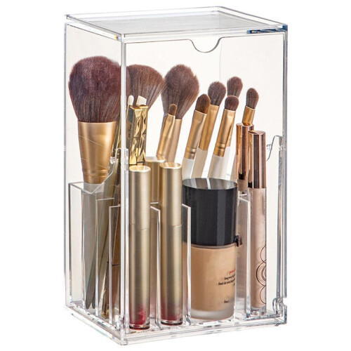 Dressing Table Lipstick Rack, Large-Capacity Makeup Brush Storage Tube, Dust-Proof Desktop Cosmetics Storage Box