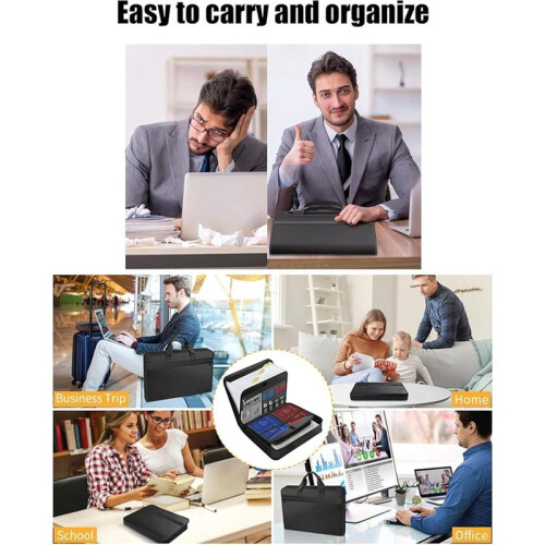 File Folder, Large Capacity A4 Fireproof File Folder with Handle, Waterproof Foldable Accordion Document Storage Bag 1