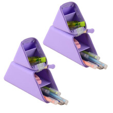 Estojo de Silicone com 2 Peças para Estudantes, Organizador Retangular de Artigos de Papelaria, Bolsa para Lápis, Violeta