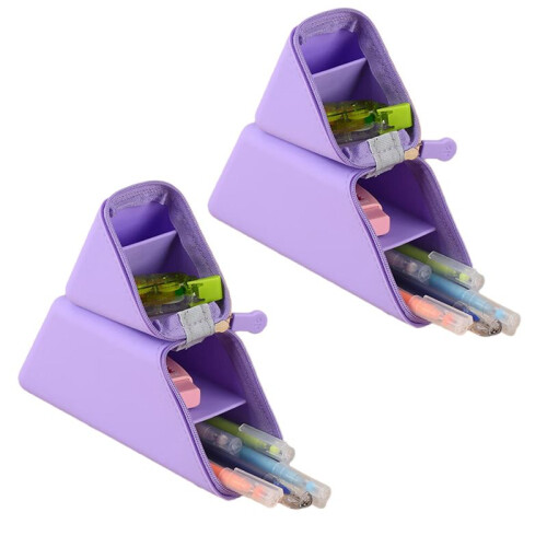 2pc Large Capacity Student Pencil Case Silicone Pencil Case Gradient Rectangular Stationery Organizer Pencil Bag Violet 1