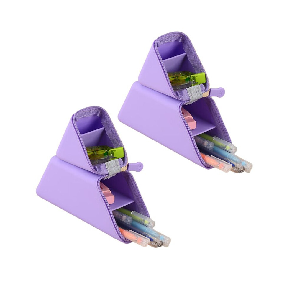 Saudism 2Pc Large Capacity Student Pencil Case Silicone Pencil Case Gradient Rectangular Stationery Organizer Pencil Bag Violet