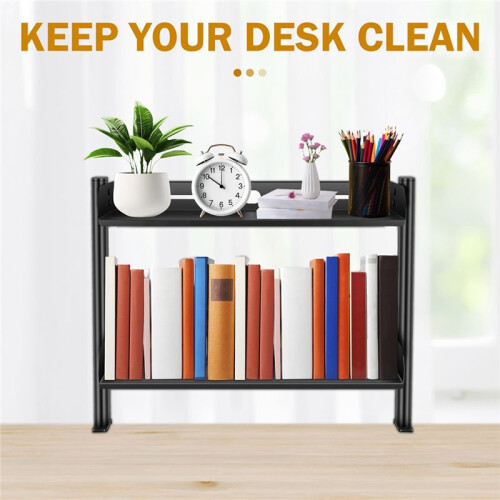 2 Tiers Clamp- Desk Shelf No Drill Desk Organizer Rack Space Saving Adjustable Metal Computer Desktop Clamp 1