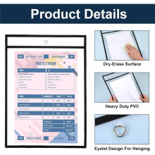 10 Pack Black & Clear Job Ticket Holders - PVC Plastic Sleeves for Work Orders, Shop Tickets, Waterproof and Reusable