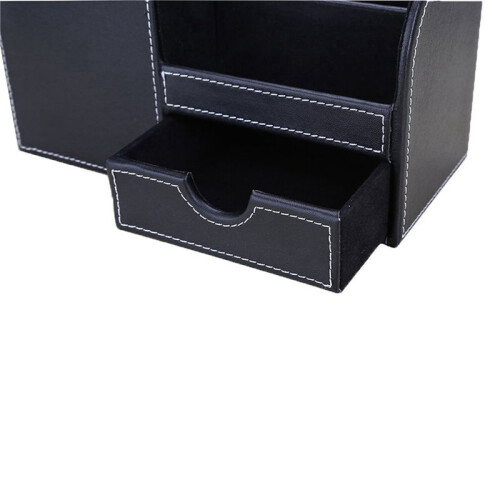 2pcs PU Leather Multi-Function Desk Stationery Organizer Storage Box Pen/Pencil,Cell Phone,(Black-Flannel) 1