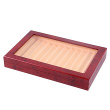 2X 12 Grid Wooden Pen Display Case Storage Luxury Fountain Case Transparent Window Pen Box-Collection Organizer Red