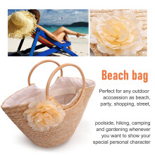 Women's Straw Handbag Flower Woven Summer Beach Messenger Tote Bag Basket Shopper Purse