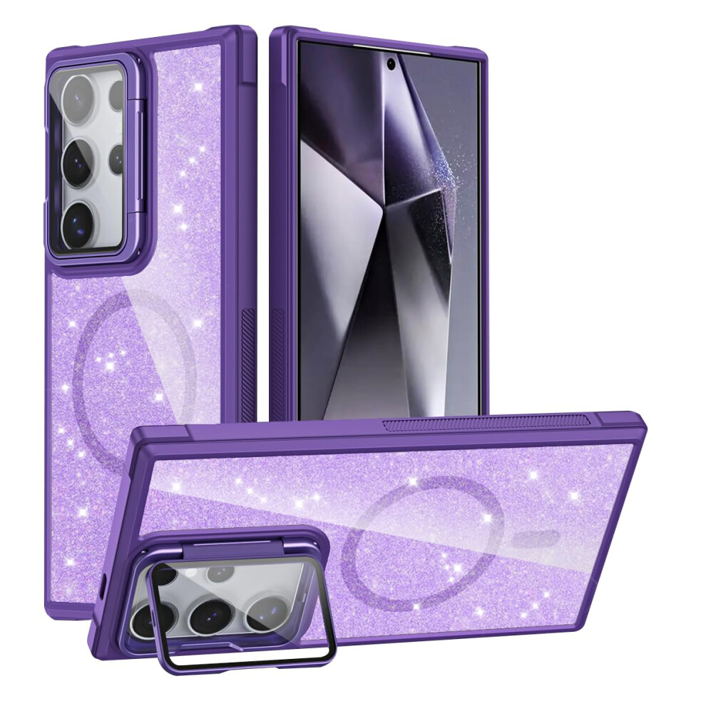 Magsafe Glitter Case For Samsung Galaxy S24 Ultra, Shockproof Duallayer Protective Cover With Kickstand And Camera Lens Guard, Purple 9073542365242