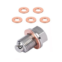 M14 X 1.5 Magnetic Oil Drain Plug, Sump Drain Nut Bolt with 5 Crush Washer Gaskets,Leak-Proof Oil Drain Plug Replacement
