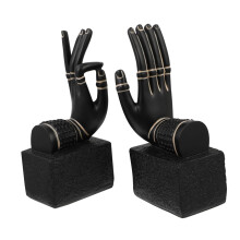 Buddha Statue Decorative Bookends with Hand Sculpture, Southeast Asian Design Gift for Home Decor