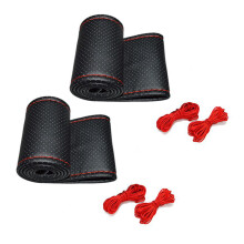 2X New Universal Braid  the Steering Wheel PU Leather Steering Wheel Cover to Cover the Entire Single Connector 38cm
