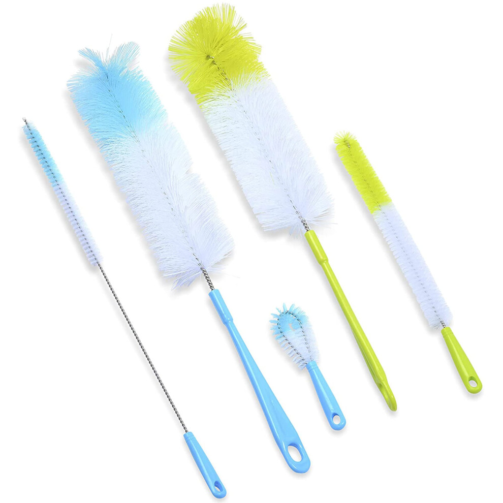 Bottle Cleaning Brush Set 5pcs with ExtraLong Brush and Straw Cleaners for Narrow Neck and Baby Bottles