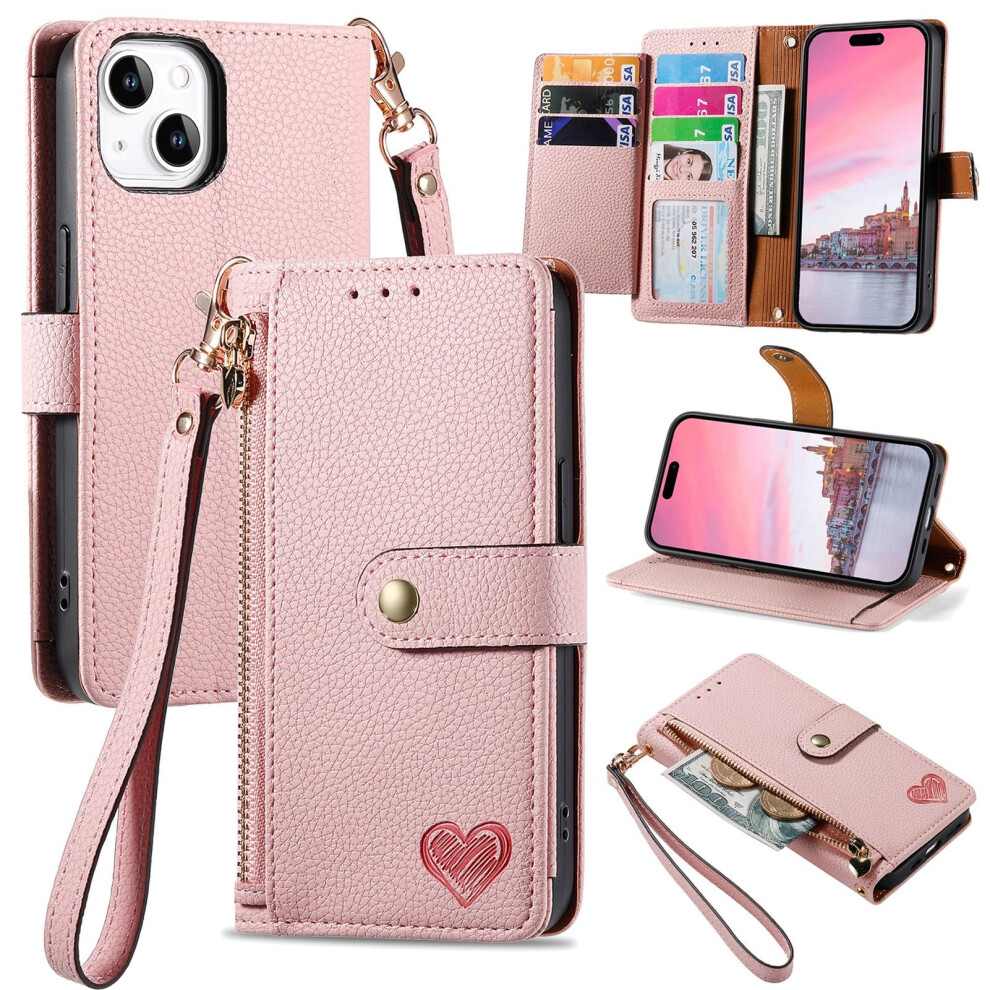 Wallet Case For Iphone 14 Plus Pu Leather Flip Folio With Rfid Blocking, Shockproof Tpu Shell And Card Holders Pink 9073542365518