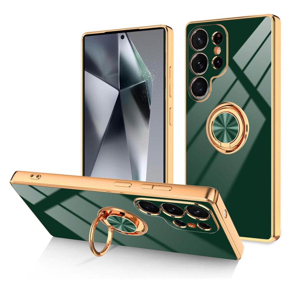 Case For Samsung Galaxy S25 Ultra, Slim Magnetic Ring Kickstand Shockproof Cover, Scratchresistant Finish Green 9073542365525