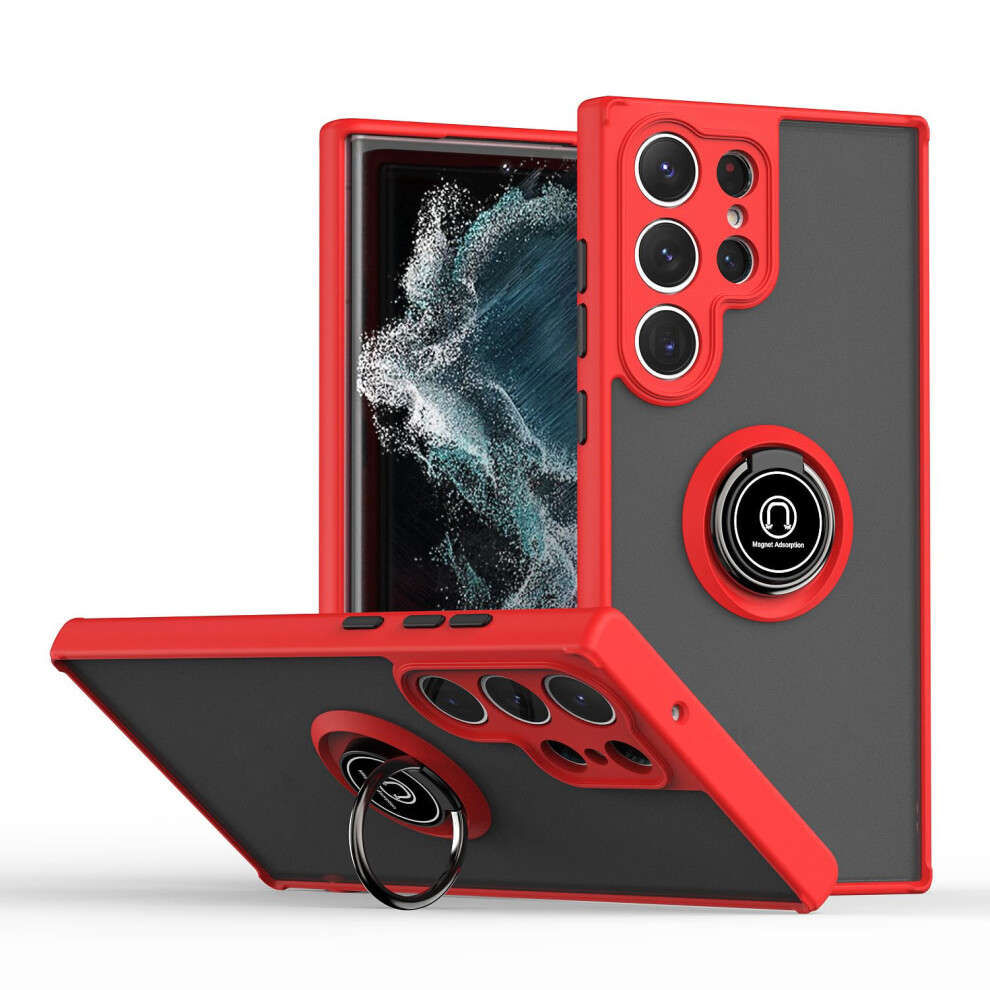 Slim Shockproof Case With Ring Stand For Samsung Galaxy S24 Ultra, Matte Translucent Camera Protection, Red 9169991079851