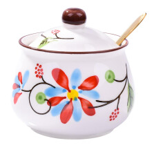 Sugar Bowl with Lid and Spoon, Elegant Floral Ceramic Container for Kitchen and Dining