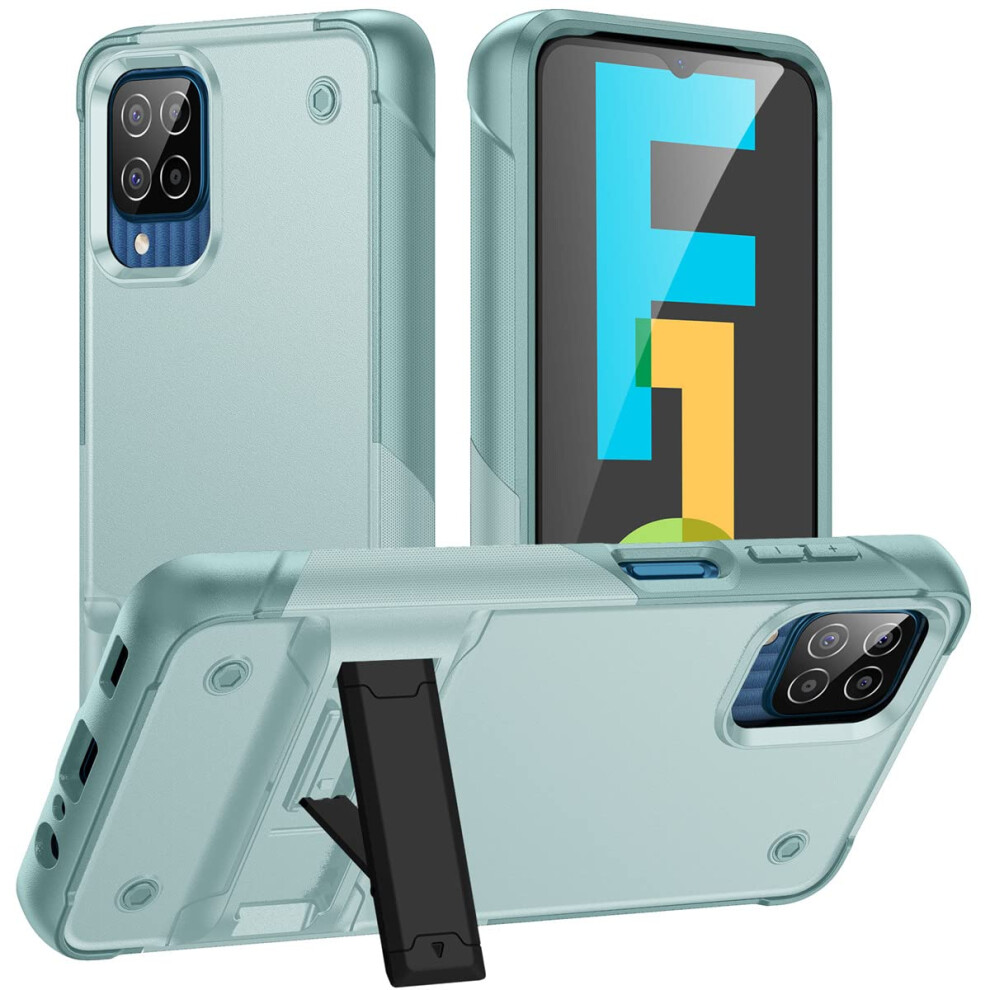 Case For Samsung Galaxy F12 Mint Duallayer Shockproof Cover With 360 Ring Stand And Raised Screen Guard 9073542365754