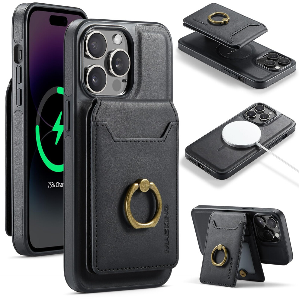 Magnetic Wallet Phone Case For Iphone 13 Pro, Magsafe Compatible Rfid Blocking With 360 Rotating Ring Kickstand 9073542365945