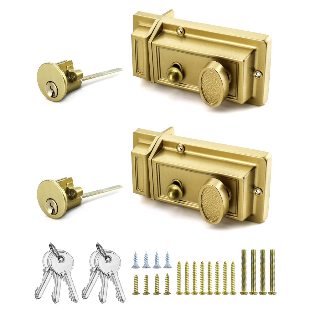 Night Latch Rim Deadbolt Lock 2 Pack Antique Brass With Keys For Enhanced Front Door Security 9092120871463