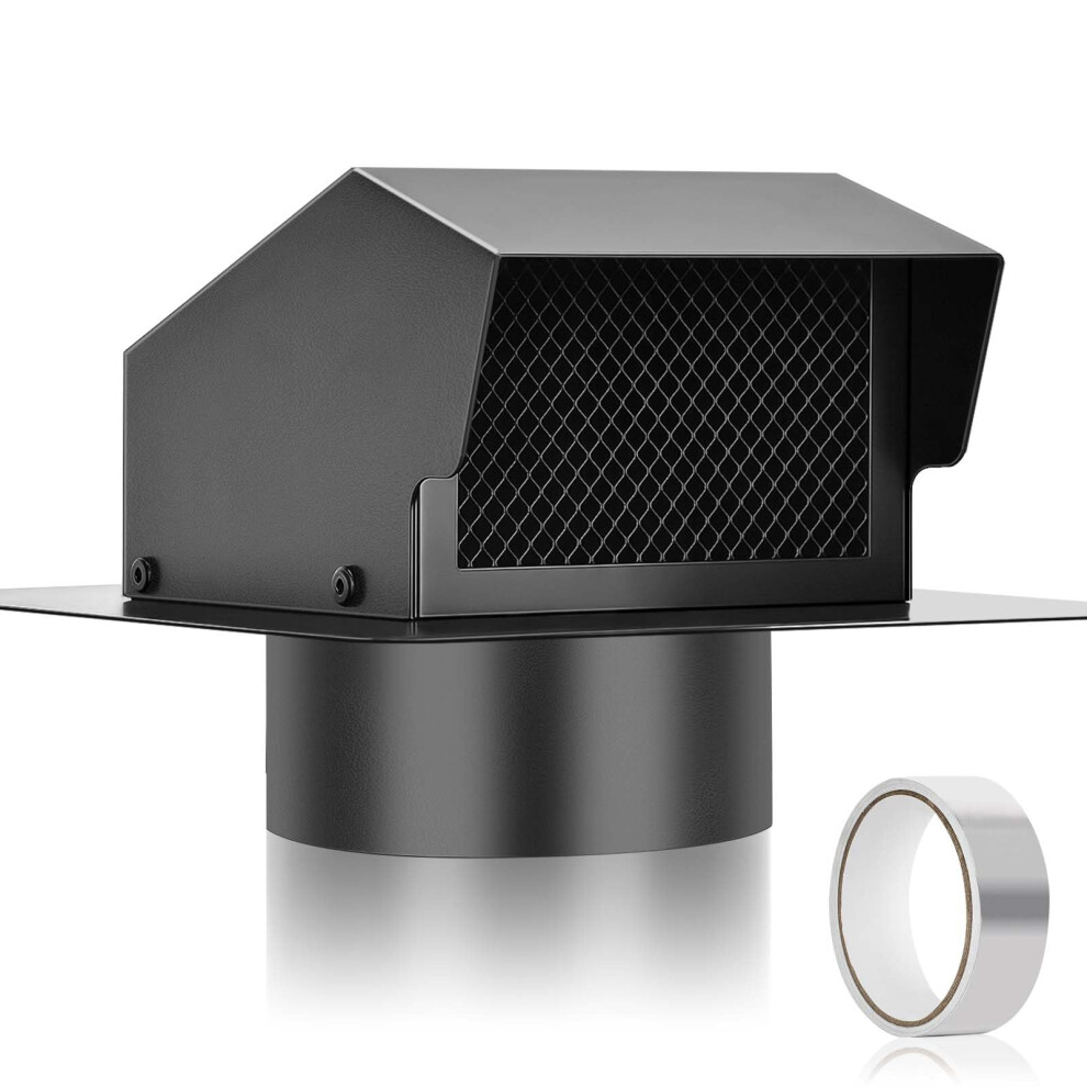 6 Inch Heavy Duty Galvanized Steel Roof Vent Cap With Backdraft Damper, Black For Home Ventilation 9092120871470