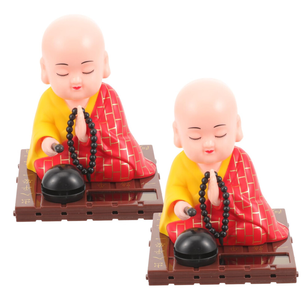 2Pcs Solar Powered Buddha Figurine Nodding Monk Dashboard Ornament With Smooth Detailed Finish 9053599455875