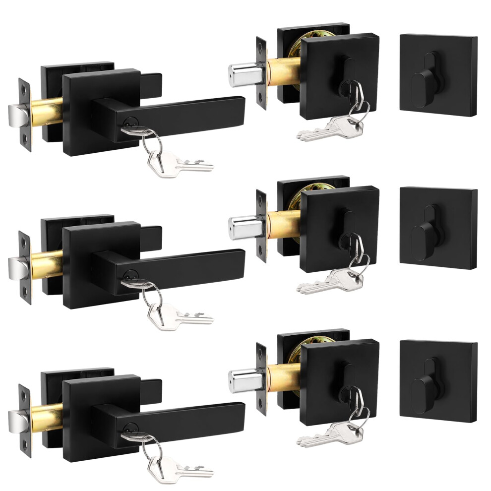 Matte Black Exterior Door Lock Set With Deadbolt, Keyed Alike Front Entry Handle 3 Pack 9169991134949