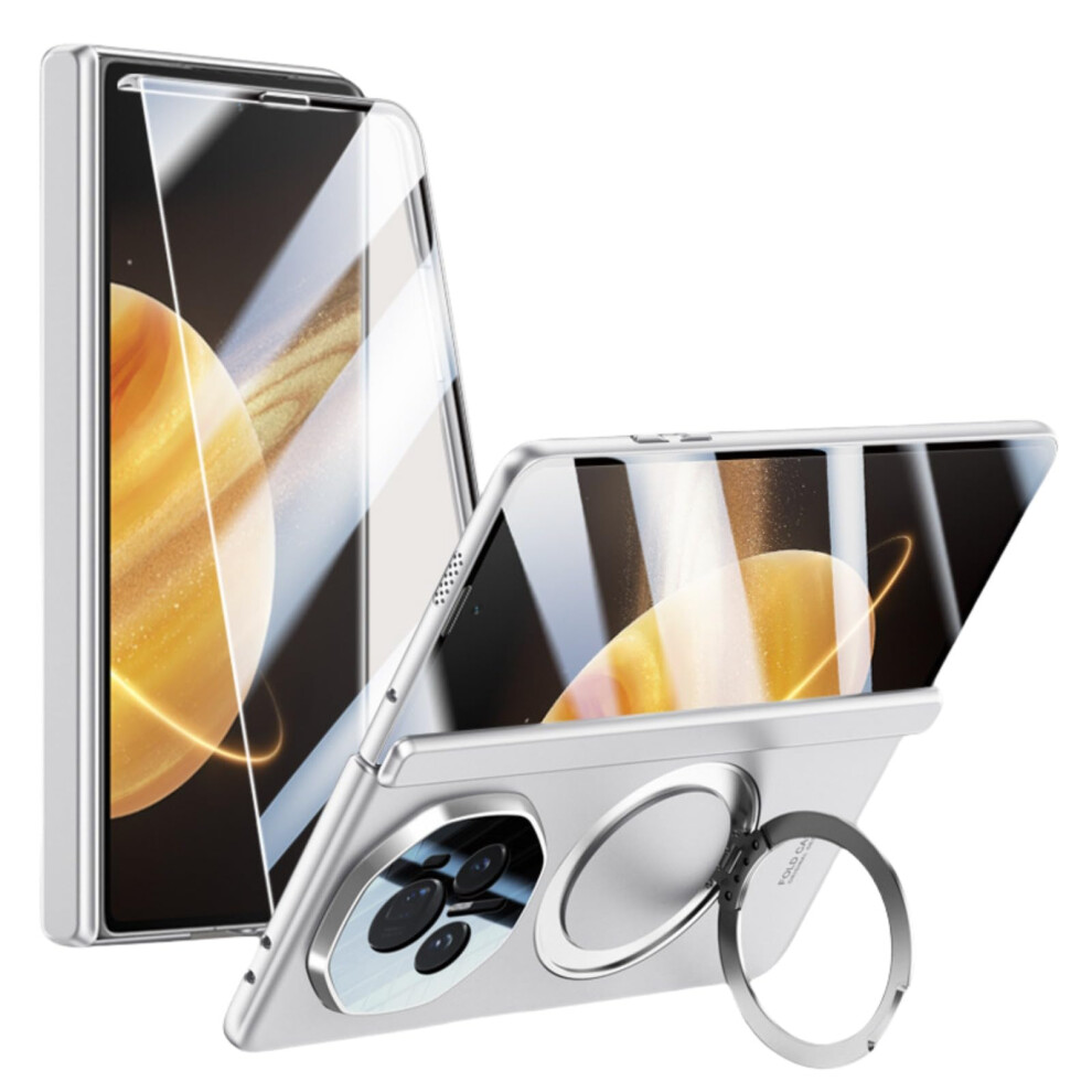 Ultra Thin Protective Cover Case With 360 Ring Holder, Hinge And Screen Protection For Honor Magic V3 Silver 9073542366003
