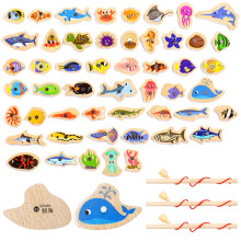 Magnetic Fishing Game for Kids Wooden Educational Toy with 51 Fish and 3 Rods Montessori Bilingual