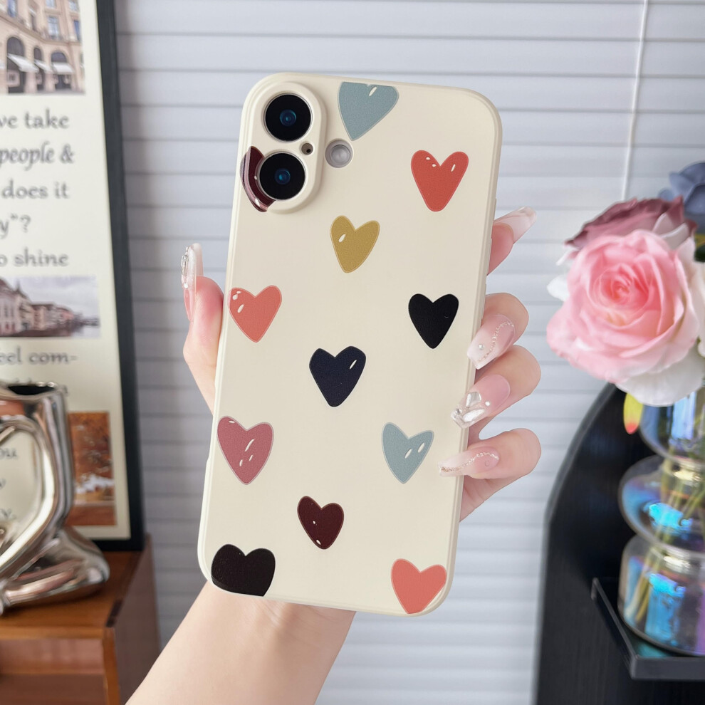 Cute Girly Heart Silicone Case With Camera Protection, Slim Soft Grip, Beige For Iphone 16 Cream 9073542366195