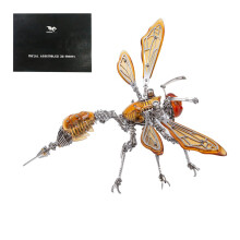 3D Metal Wasp Model Kit with LED Lights, Steampunk Design, 420+ PrecisionCut Pieces for Adults