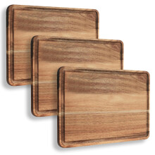 Acacia Wood Cutting Board Set with Juice Groove for Cheese Fruits Vegetables, Durable 3Pack