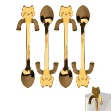4Pcs Cute Cat Stainless Steel Coffee Spoons with Cat Face Handle, Gold Dessert and Tea Spoon Set