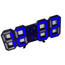 Orologio da parete LED 3D Nero, Lettere Blu - Minimalista