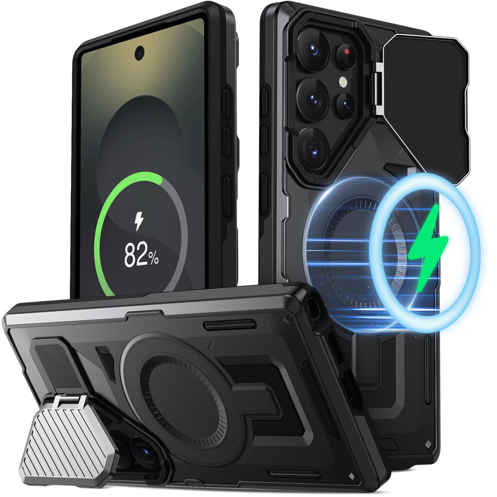 Case For Galaxy S25 Ultra With Kickstand And Metal Camera Lens Cover, Magnetic Dual Layer Shockproof Protection 9073542366515