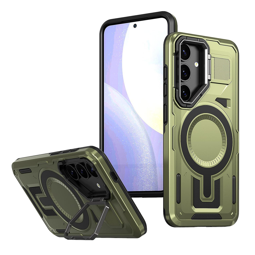 Case For Samsung S25 Military Grade Magsafe Magnetic Shockproof Kickstand Tpu Cover 6.2 Inch Green 9073542366560