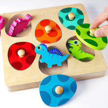 Montessori Toys Wooden Shape Sorter Dinosaur Egg Peg Puzzle for Toddlers Color Matching Educational