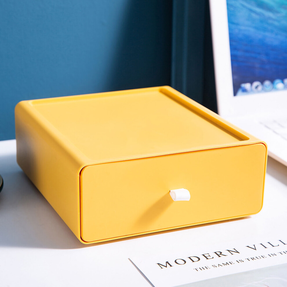 Pp Desktop Storage Box With Drawer, Stackable, Yellow 9058772761842