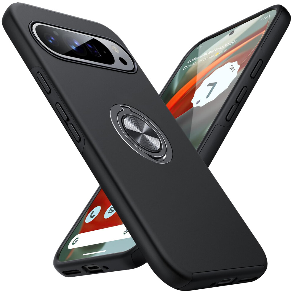 Case For Google Pixel 9 Pro Xl With 360 Rotating Magnetic Stand, Duallayer Shockproof Protective Cover, Black 9073542366645