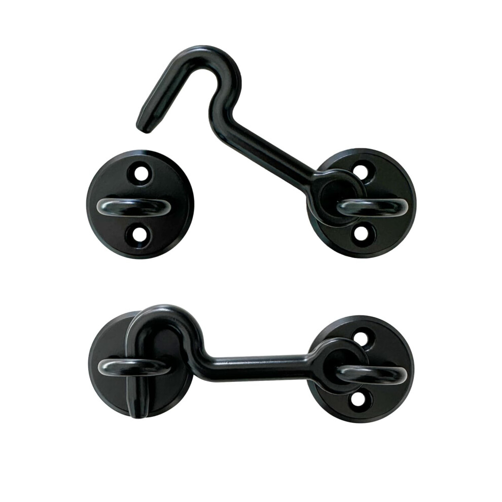 2 Pack Heavy Duty Hook And Eye Latch Barn Door Lock, Rustresistant Black Gate And Bedroom Safety 9771547124689