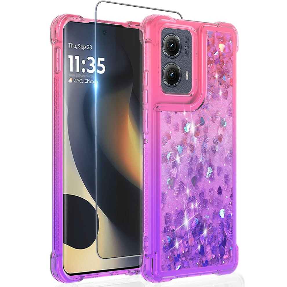 Clear Glitter Quicksand Shockproof Corners Pink Purple Liquid Flow Protective Case For Motorola Edge 2024 Pink,Purple 9073542366805