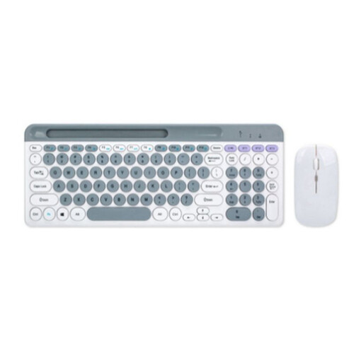 Tastiera e Mouse Wireless  Rotondi con Copritasti Adatti per Tablet e Laptop, Colore Bianco