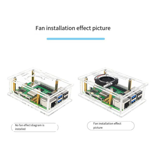 Para Raspberry Pi 5 Capa de AcríLico + Ventilador de Resfriamento Capa Protetora Transparente para Pi 5 1