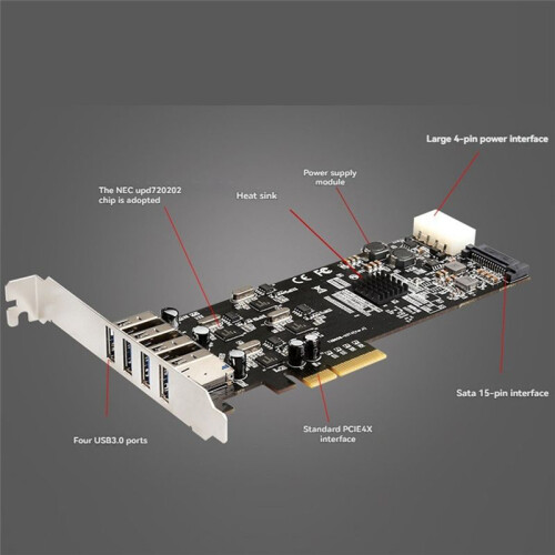 PCI-E 2.0 X4 USB3.0 Expansion Card Adapter 4  USB 3.0 Hub Adapter External Controller PCI Express Card for Desktop 1