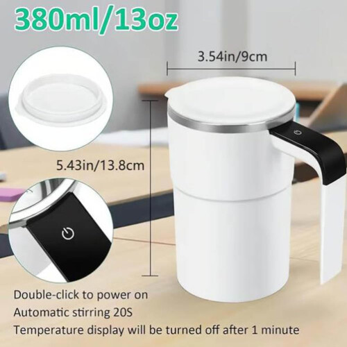Self Stirring Coffee Mug with Automatic Magnetic Stirring and LED Temperature Display 380ml White 1