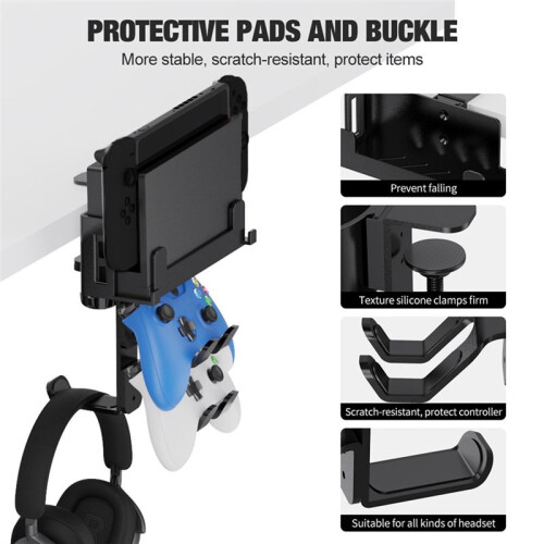 Under Desk Clamp Controller Holder Rotating Game Console Controller Headset Holder Compact Handheld Game Console Holder 2
