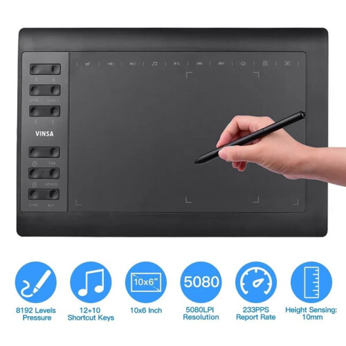 Tablet Profissional para Desenho Gráfico de 10x6 Polegadas com Caneta Stylus para PC, Windows, Laptop, Curso Online de Pintura e Design 1