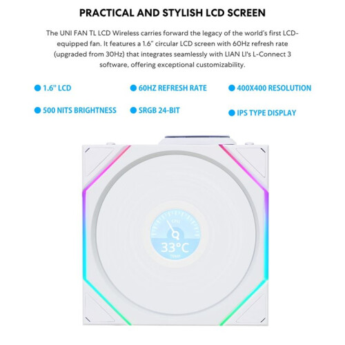 Fan TL Wireless LCD 120 Fan Computer Case 120mm Fan (White) NO CONTROLLER 2