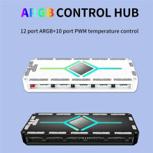 12 Port ARGB +10 Port PWM Magnetic Suction Hub with Remote Control PWM & ARGB Hub Splitter for PC Fan Hub Splitter Black