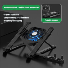 Cooling Pad Foldable Laptop Stand Holder with Cooler Fan Tablet Mount Bracket Notebook Cooling Stand with Phone Holder A