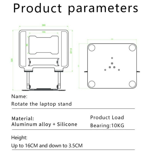 Laptop Stand Adjustable Tablet Stand Aluminum Alloy Rotating Bracket Portable Fold Holder Cooling Bracket Support Silver 2